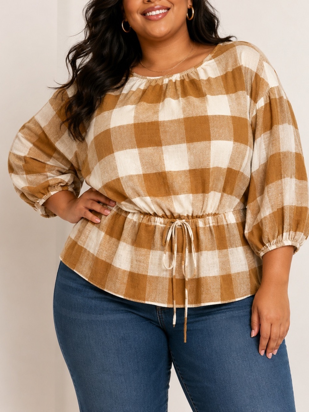 Who What Wear Plus Size Balloon Elbow Sleeve Popover Blouse (450)